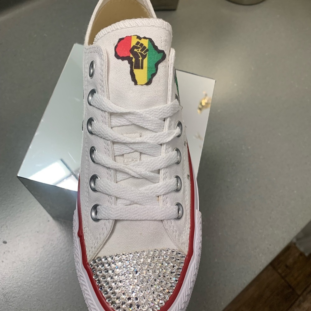 Converse White Sneakers with Rhinestone Toe and Rainbow Detail - Picture 6 of 11